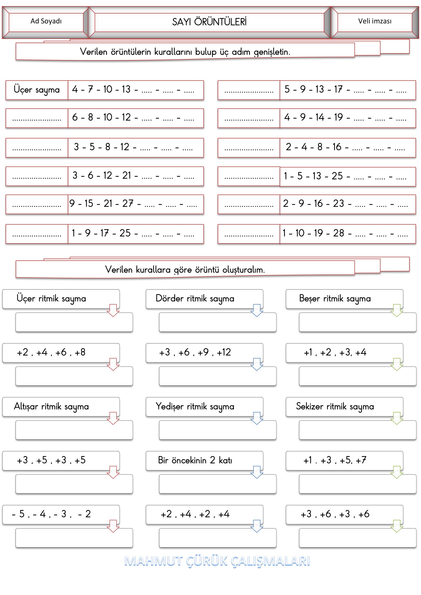 4.Sınıf - Matematik Doğal Sayılarda Örüntü Etkinliği