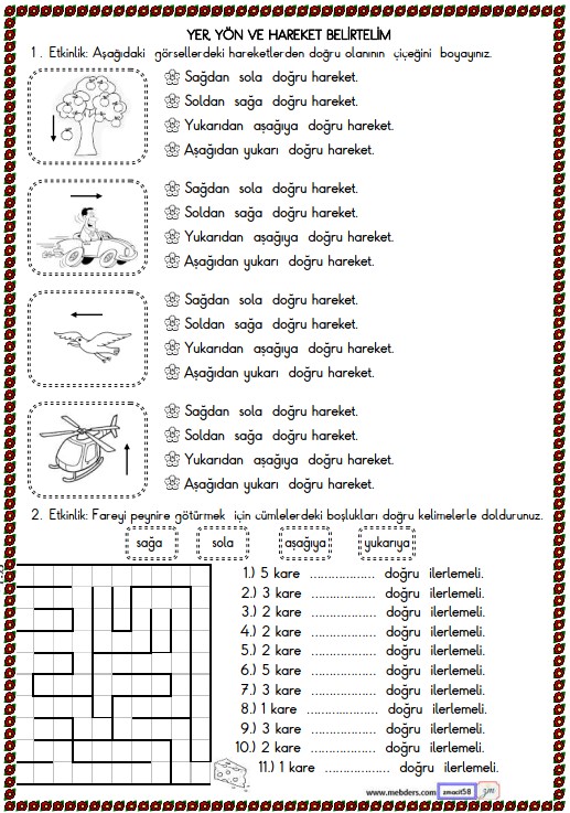 2. Sınıf Matematik Yer, Yön ve Hareket Belirtelim Etkinliği 1