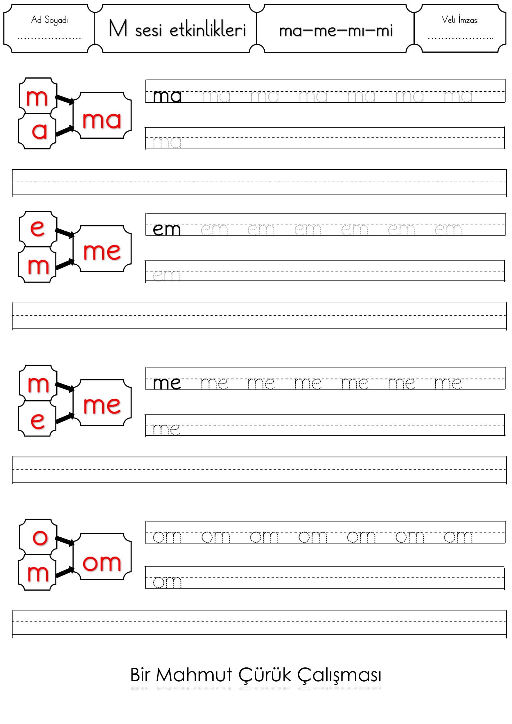 1.Sınıf I Sesi me-me-mı-mi-mo-mu etkinliği etkinliği