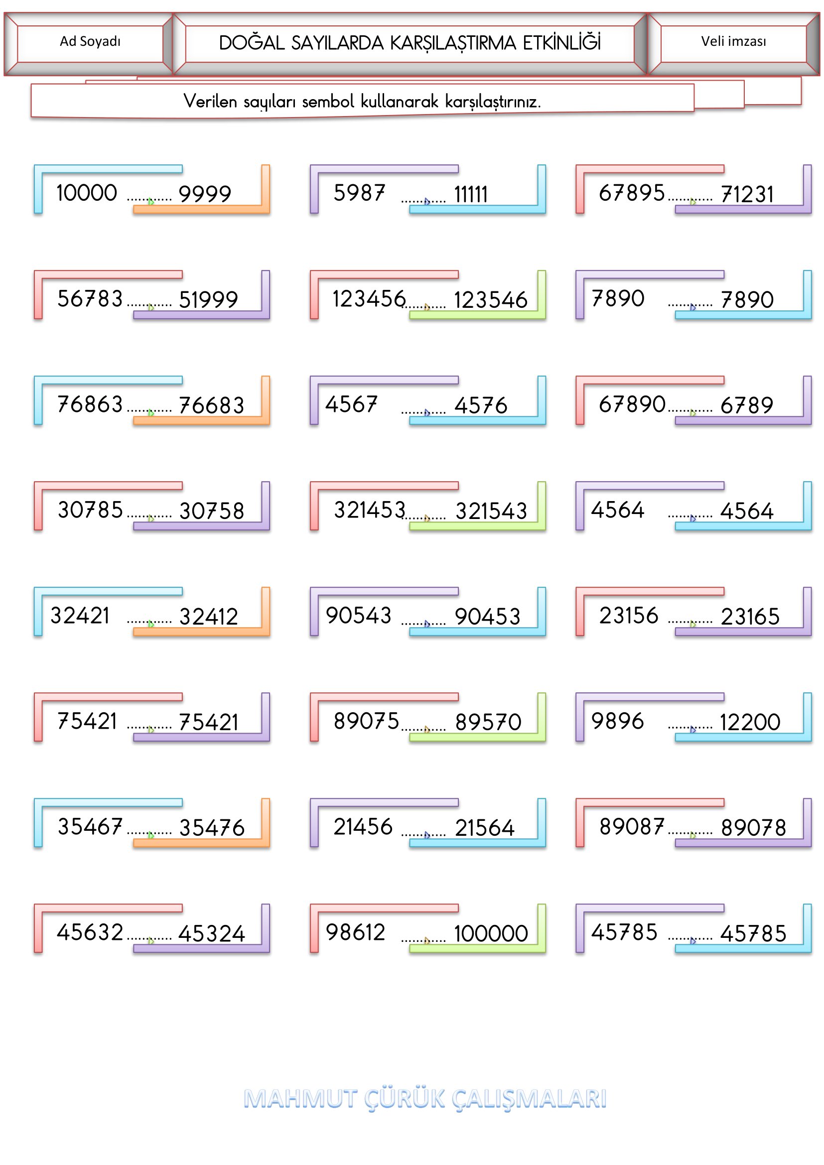 4.Sınıf - Matematik Doğal Sayılarda Karşılaştırma Etkinliği