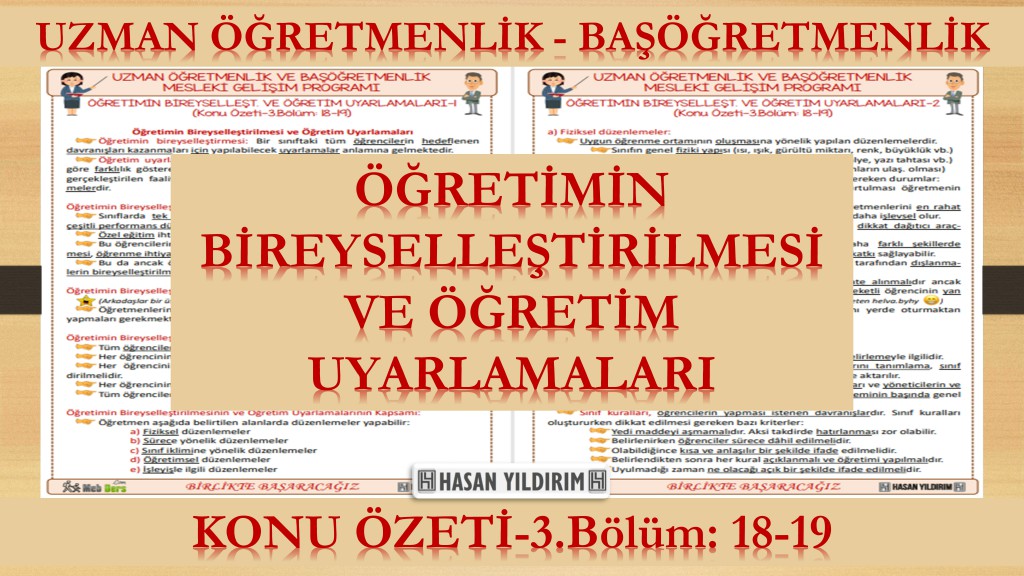 Öğretimin Bireyselleştirilmesi ve Öğretim Uyarlamaları (Konu Özeti-3.Bölüm:18-19)