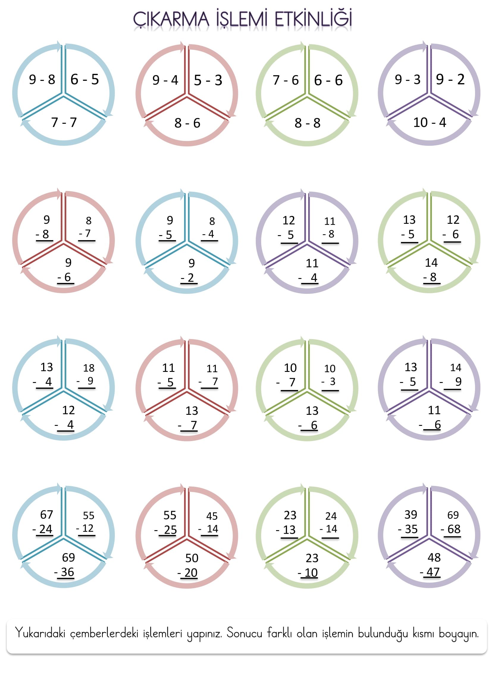 1.Sınıf Matematik Çıkarma İşlemi Etkinliği-4