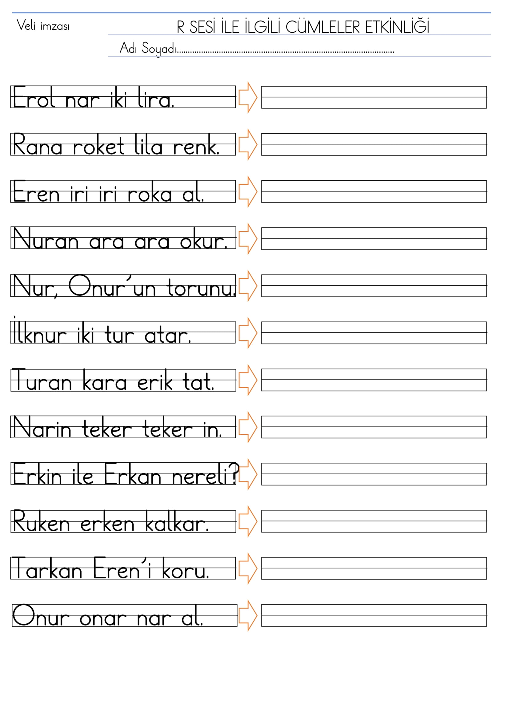 1.Sınıf R Sesi Cümleler Etkinliği