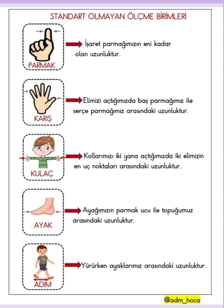 1. Sınıf Matematik Standart Olmayan Uzunluk Ölçme Birimleri Defter Etkinliği