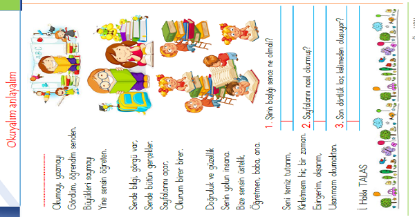 1.Sınıf Türkçe Okuyalım-Anlayalım-Cevaplayalım (Kitap) Şiiri