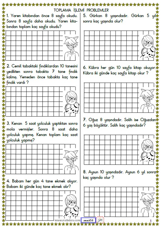 1. Sınıf Matematik Toplama İşlemi İle İlgili Problemler Etkinliği 13