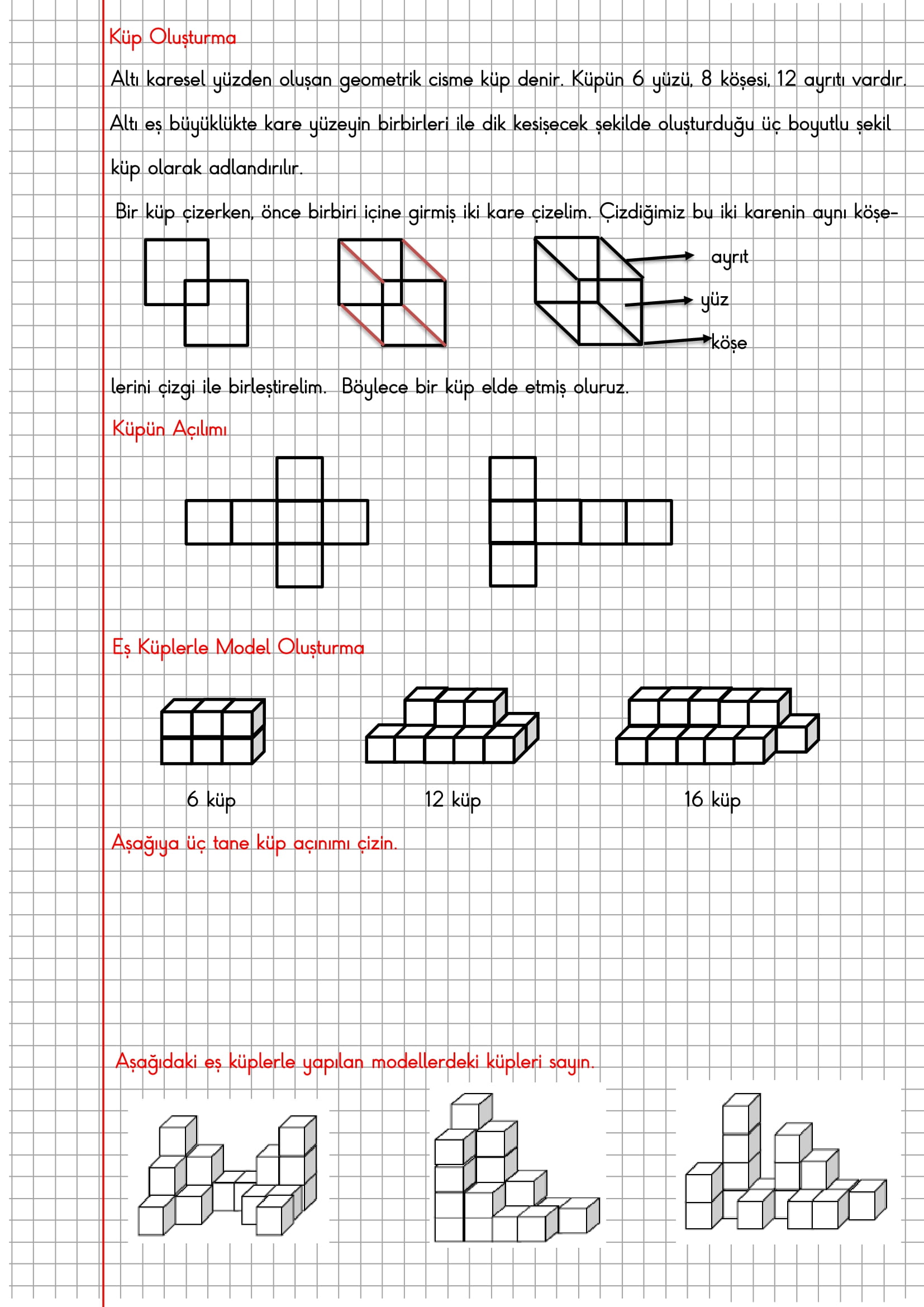 4.Sınıf Matematik Kareli Defterde Küp Oluşturma Konu Özeti