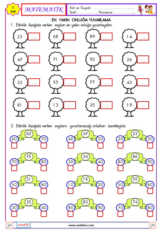 2. Sınıf Matematik En Yakın Onluğa Yuvarlama Etkinliği 2