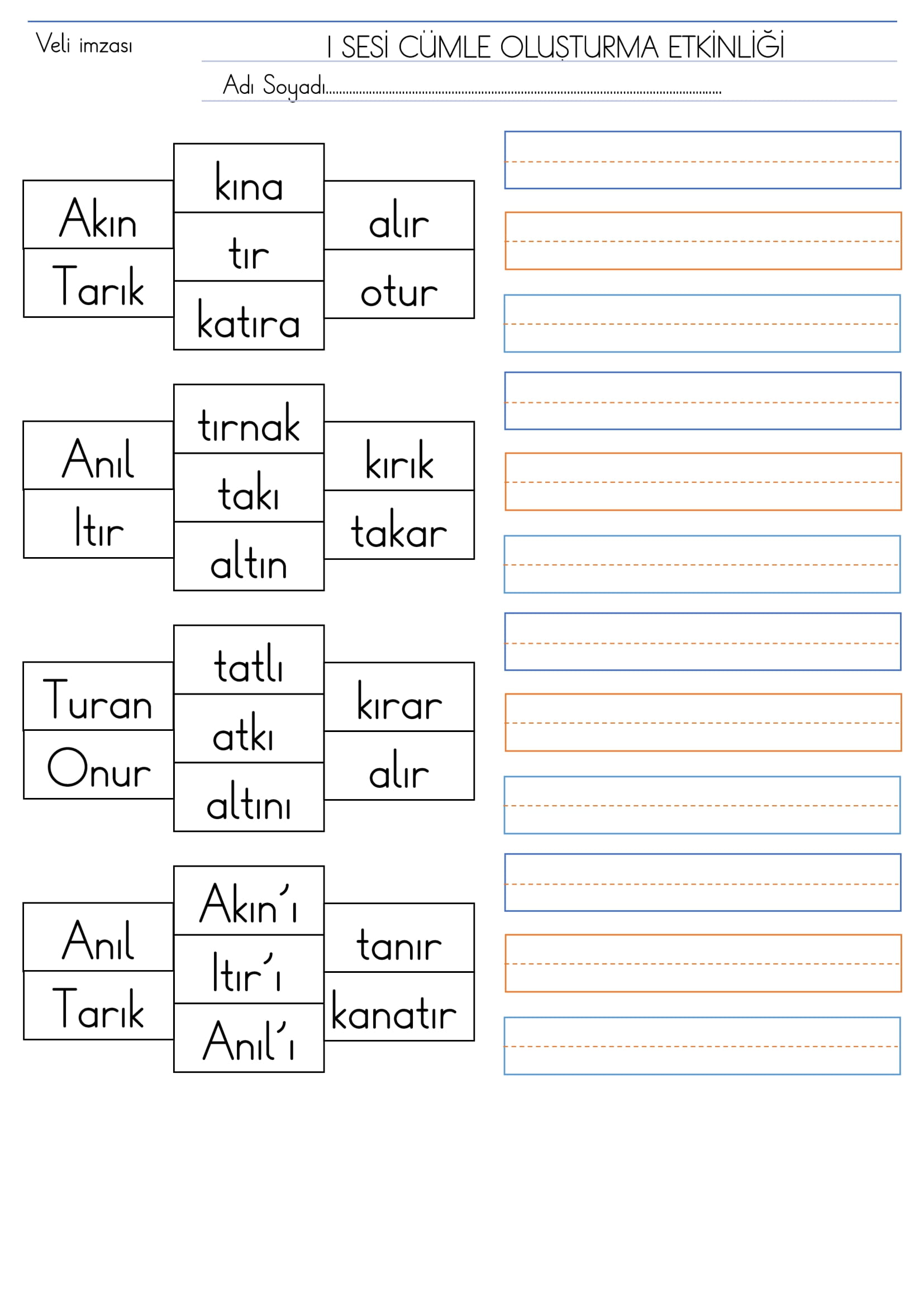 1. Sınıf I Sesi Cümle Oluşturma Etkinliği