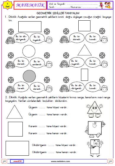 2. Sınıf  Geometrik Şekiller  Etkinliği 1