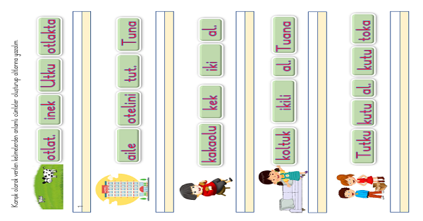 1. Sınıf İlk Okuma Yazma U-u Sesi Cümle Oluşturma Etkinliği 2