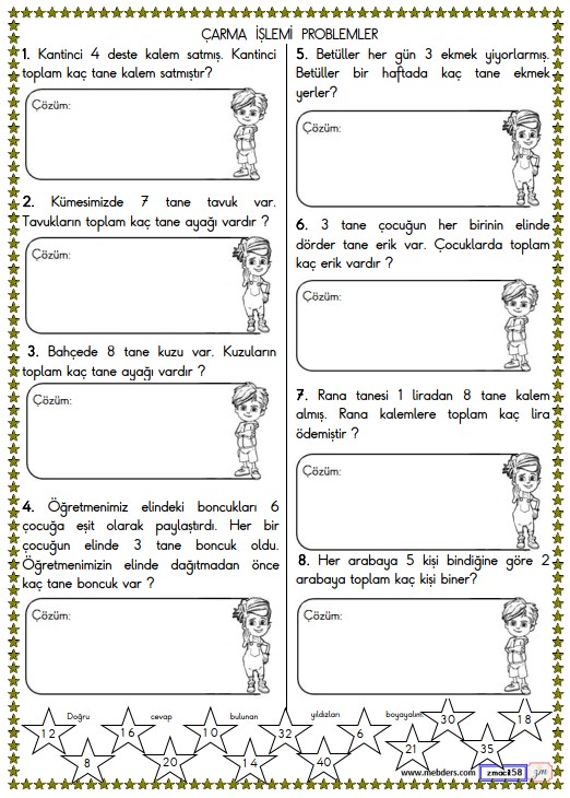 2. Sınıf Matematik Çarpma İşlemi Problemleri Etkinliği 8