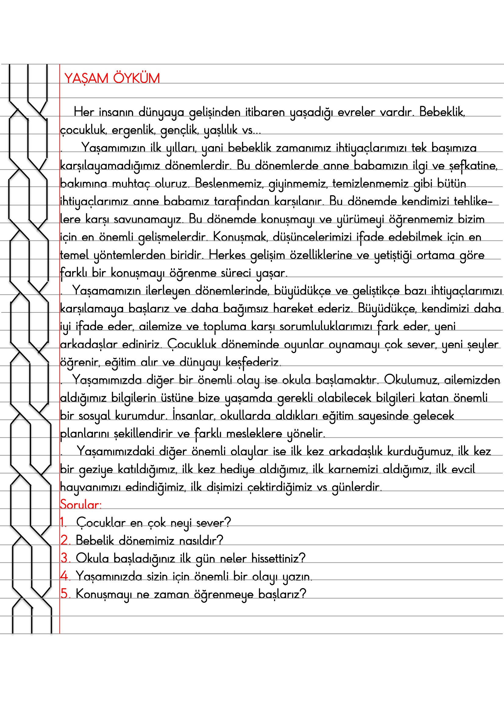 4.Sınıf - Sosyal Bilgiler - Yaşam Öyküm Defter Özeti