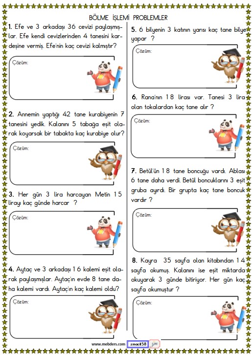 2. Sınıf Matematik Bölme İşlemi Problemler Etkinliği 20