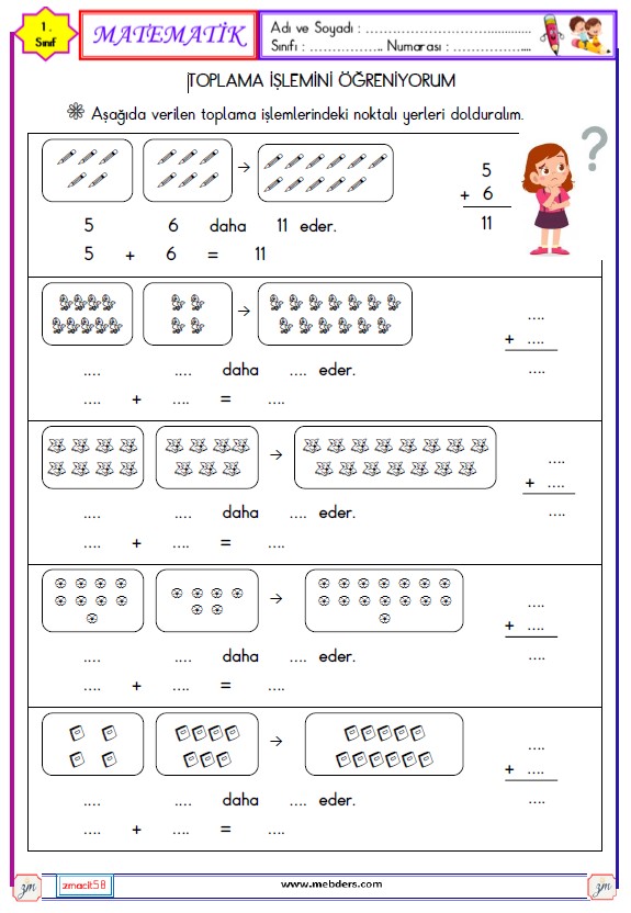 1. Sınıf Matematik Modellerle Toplama İşlemi Etkinliği 11