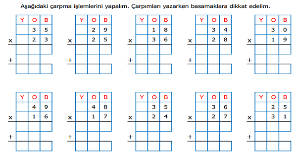 3.Sınıf Matematik Çarpma İşlemi  Etkinliği 5