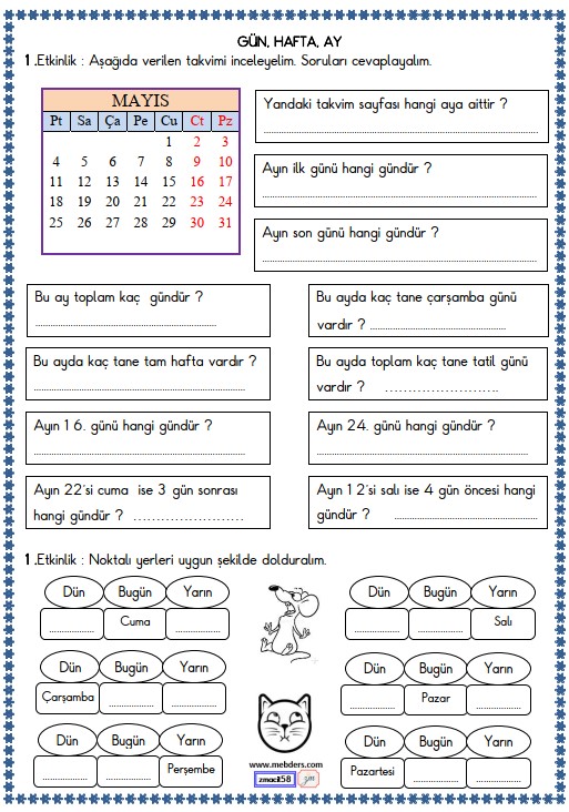 3. Sınıf Matematik Zaman Ölçü Birimleri Arasındaki İlişkiler Etkinliği 6