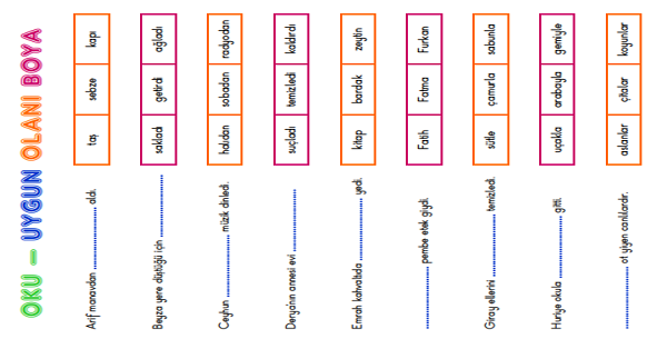1.Sınıf Türkçe Oku-Anla-Boya Etkinliği - 3