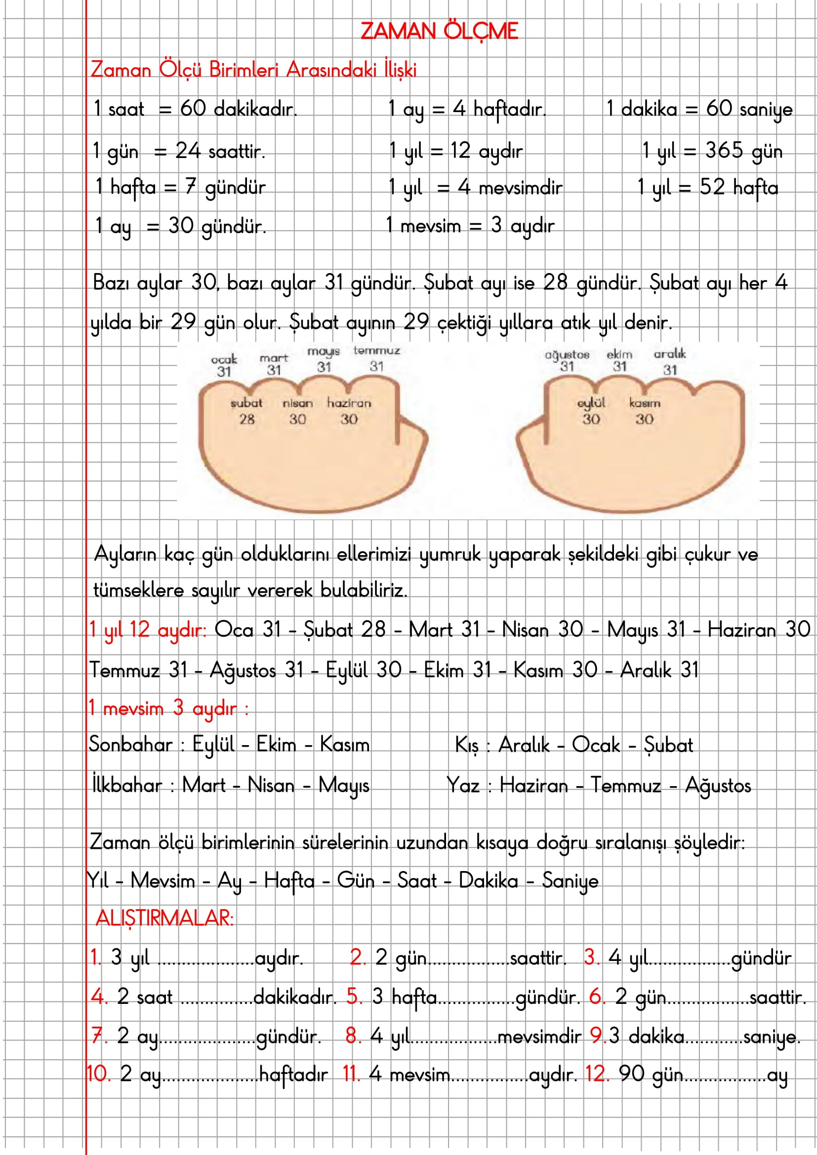 4.Sınıf Matematik Kareli Defterde Zaman Ölçme Birimleri Arasındaki İlişki Konu Anlatımı