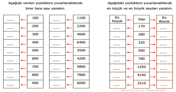 4.Sınıf Matematik Doğal Sayıları En Yakın Onluğa veya Yüzlüğe Yuvarlama Etkinliği 2