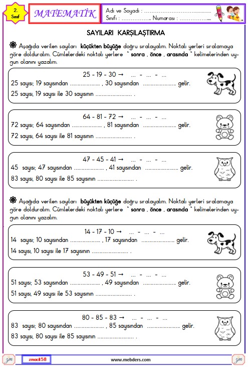 2. Sınıf Matematik Sayıları Karşılaştırma Etkinliği 3