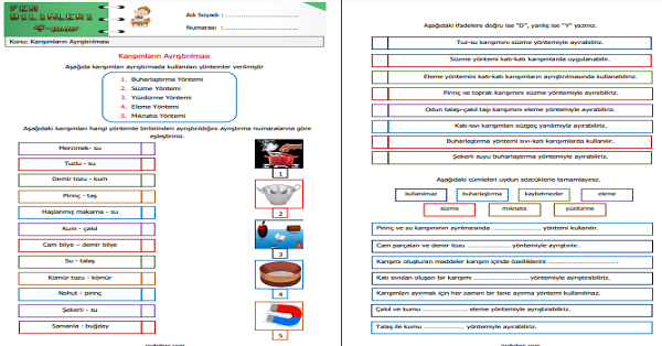 4.Sınıf Fen Bilimleri Karışımların Ayrıştırılması Etkinliği