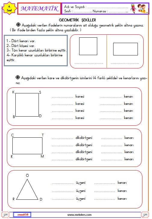 4. Sınıf Matematik Geometrik Şekiller Etkinliği 16