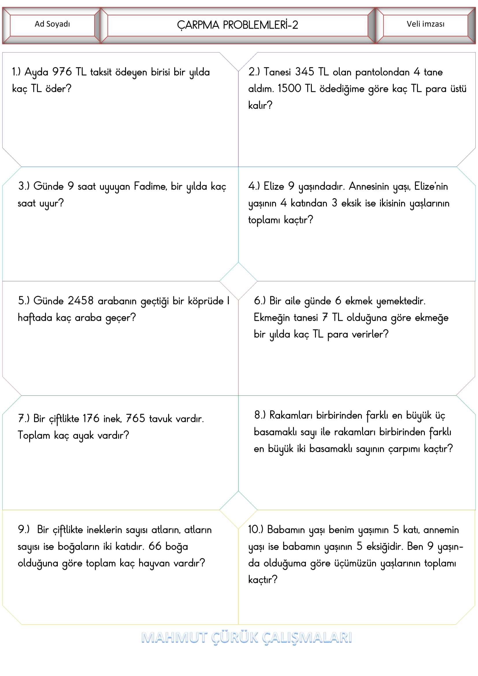 4.Sınıf Matematik Çarpma Problemleri -2