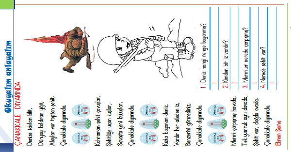 1.Sınıf Türkçe Okuyalım-Anlayalım-Cevaplayalım (Çanakkale) Şiiri