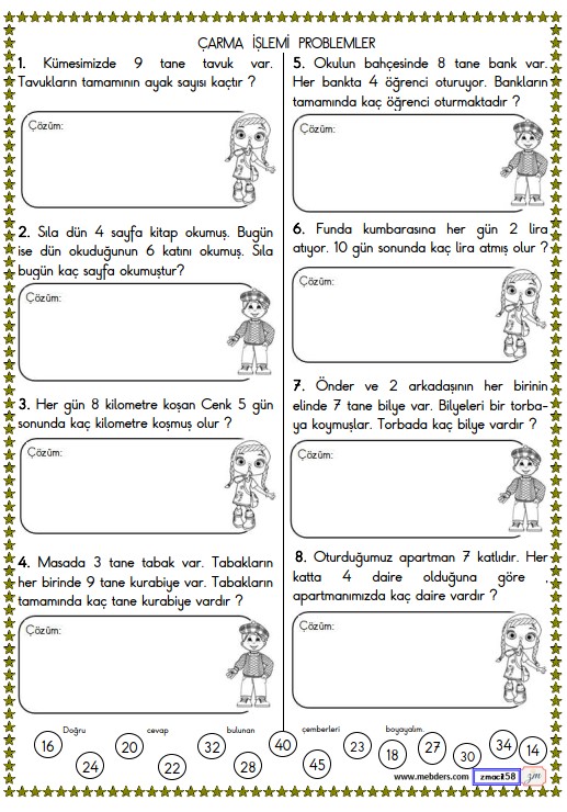 2. Sınıf Matematik Çarpma İşlemi Problemleri Etkinliği 10