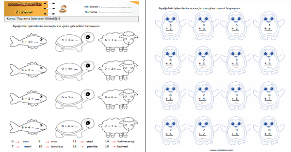 1.Sınıf Matematik Toplama İşlemleri Etkinliği 5