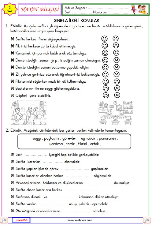 2. Sınıf Hayat Bilgisi Sınıfla İlgili Karar Alma Etkinliği