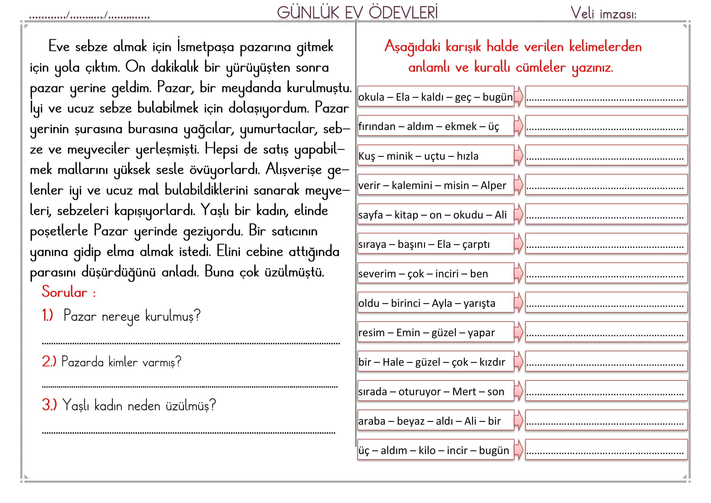 1.Sınıf 13 Şubat 2025 Günlük Ev Ödevi