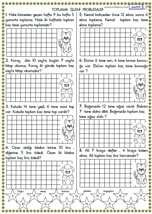 1. Sınıf Matematik Toplama İşlemi İle İlgili Problemler Etkinliği 15