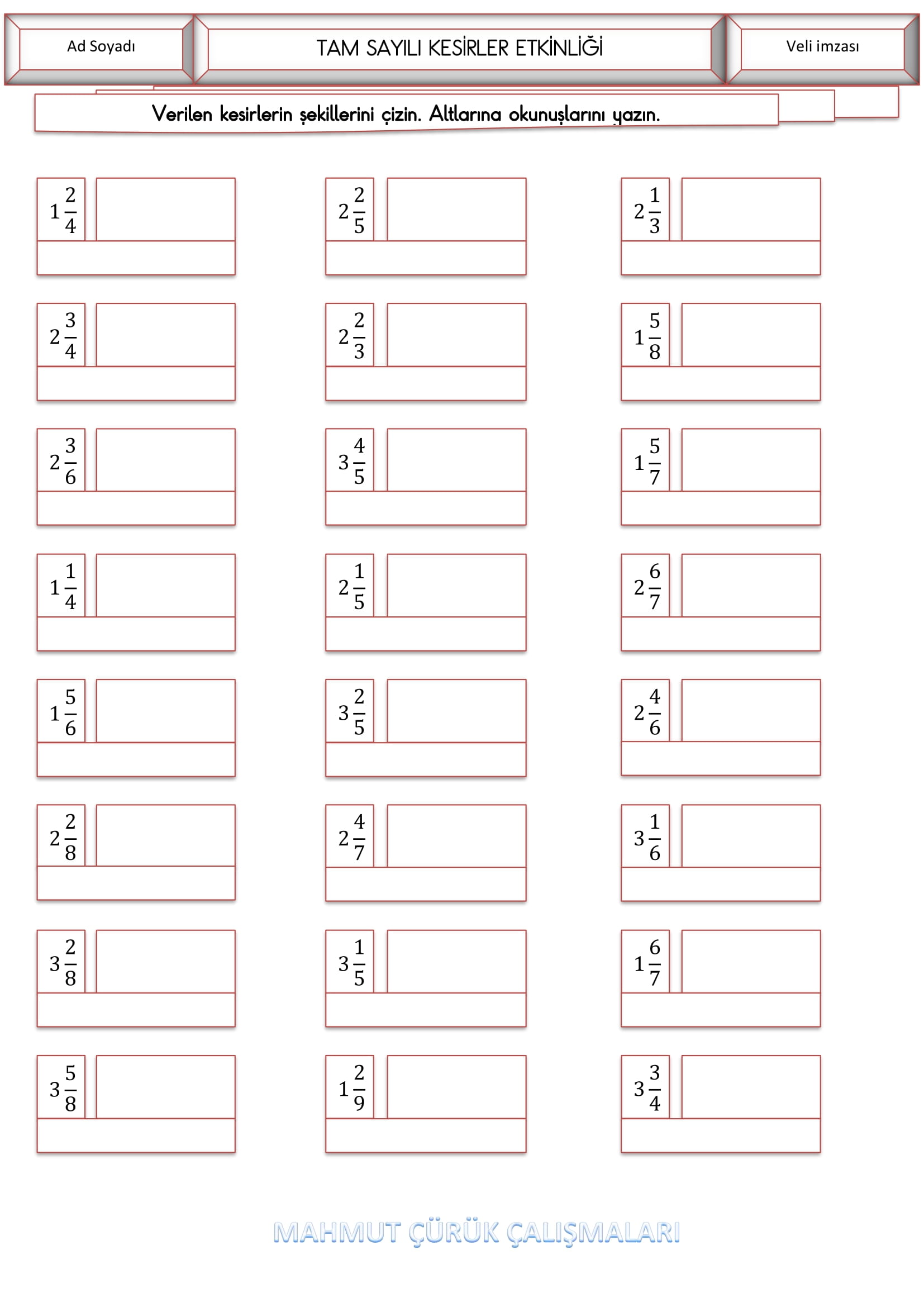 4.Sınıf - Matematik Tam Sayılı Kesirler Etkinliği