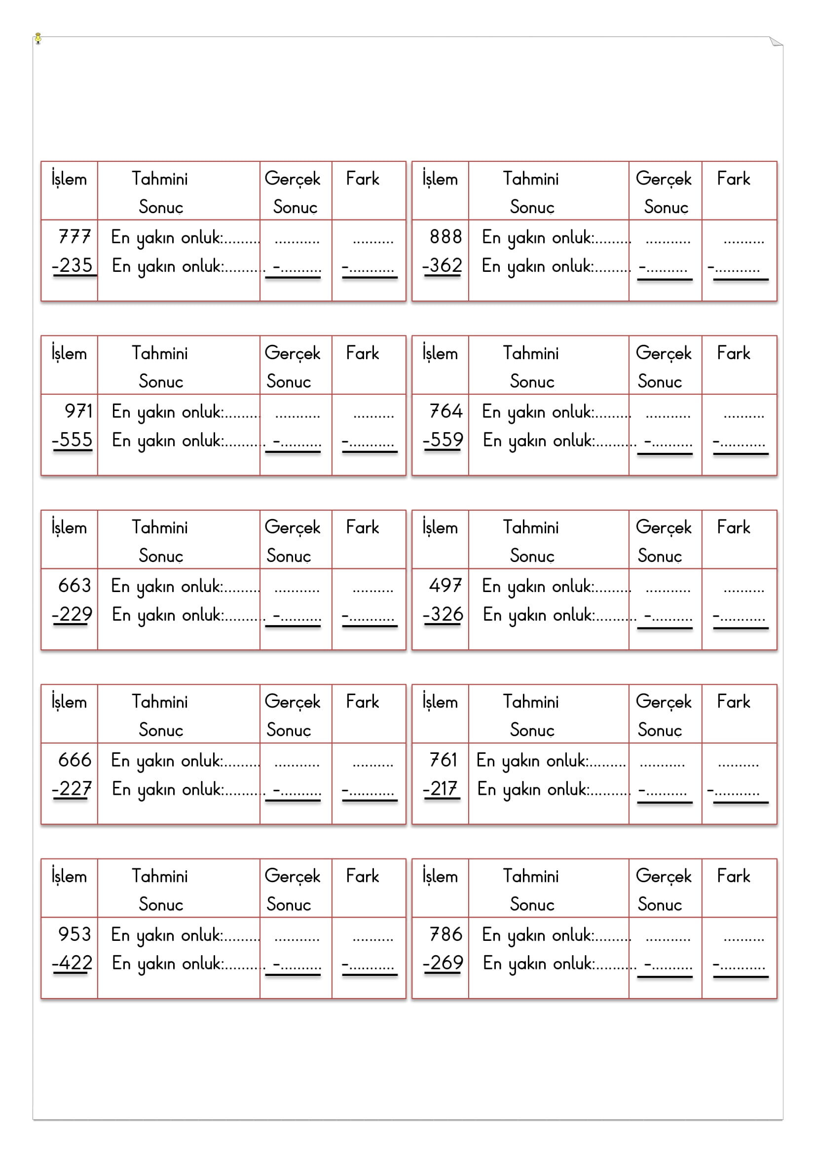 3.Sınıf Matematik Çıkarmada Tahmin Etme Etkinliği