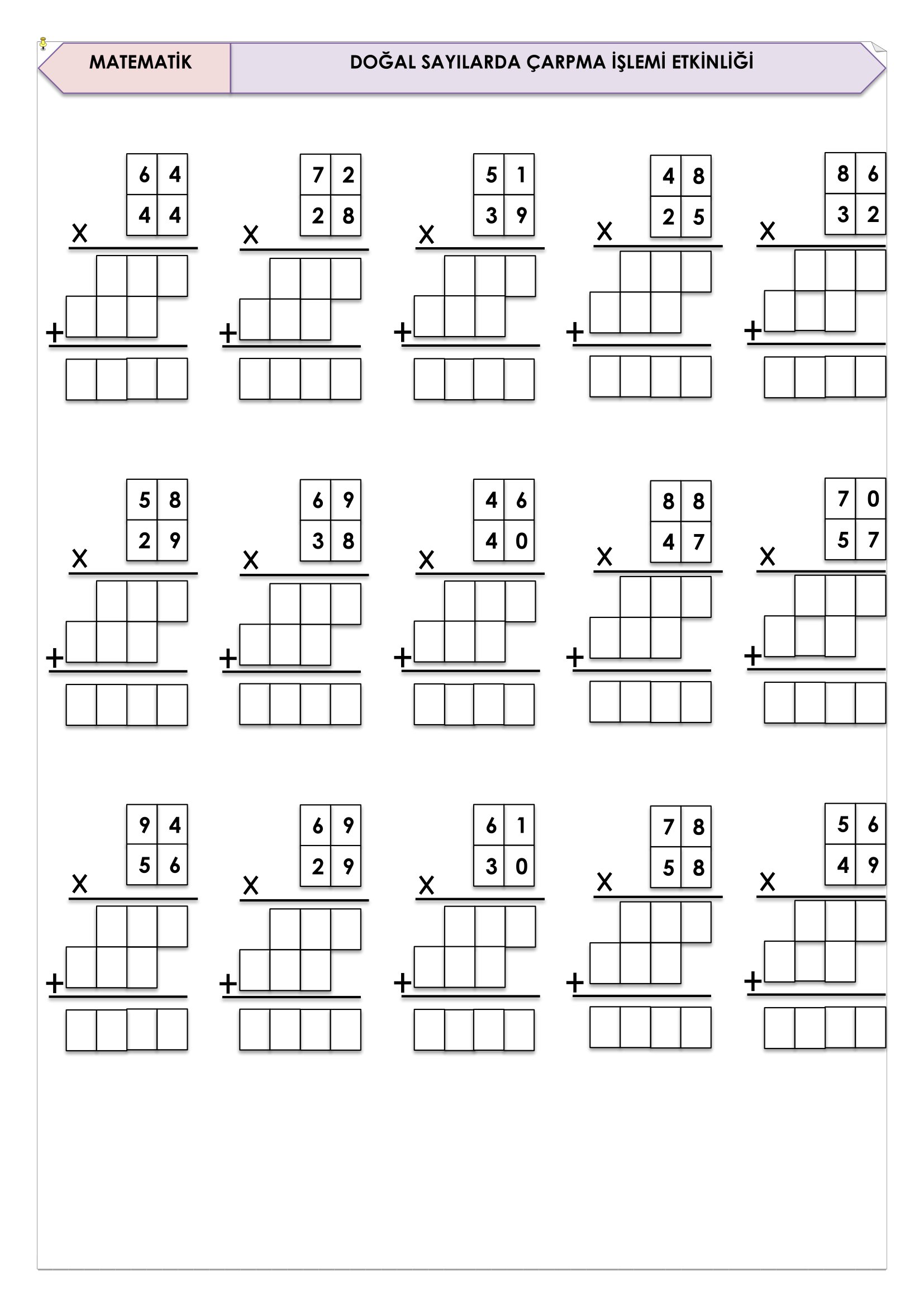 4.Sınıf Matematik Doğal Sayılarda Çarpma İşlemi Etkinliği