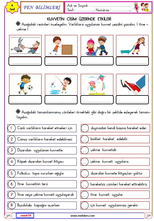 4. Sınıf Fen Bilimleri Kuvvetin Cisimler Üzerindeki Etkileri Etkinliği 1