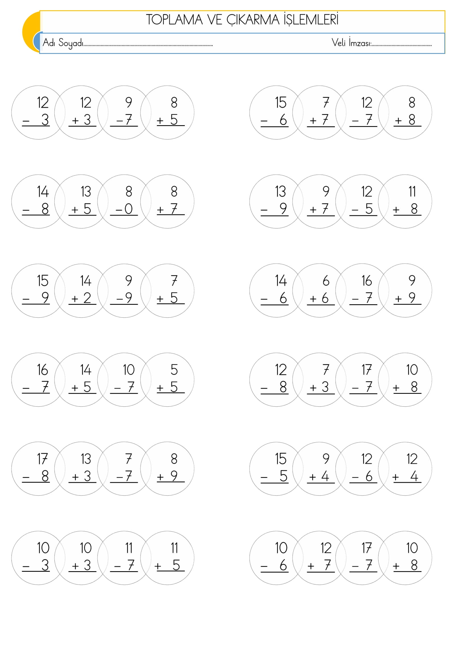 1.Sınıf Matematik Toplama ve Çıkarma İşlemi