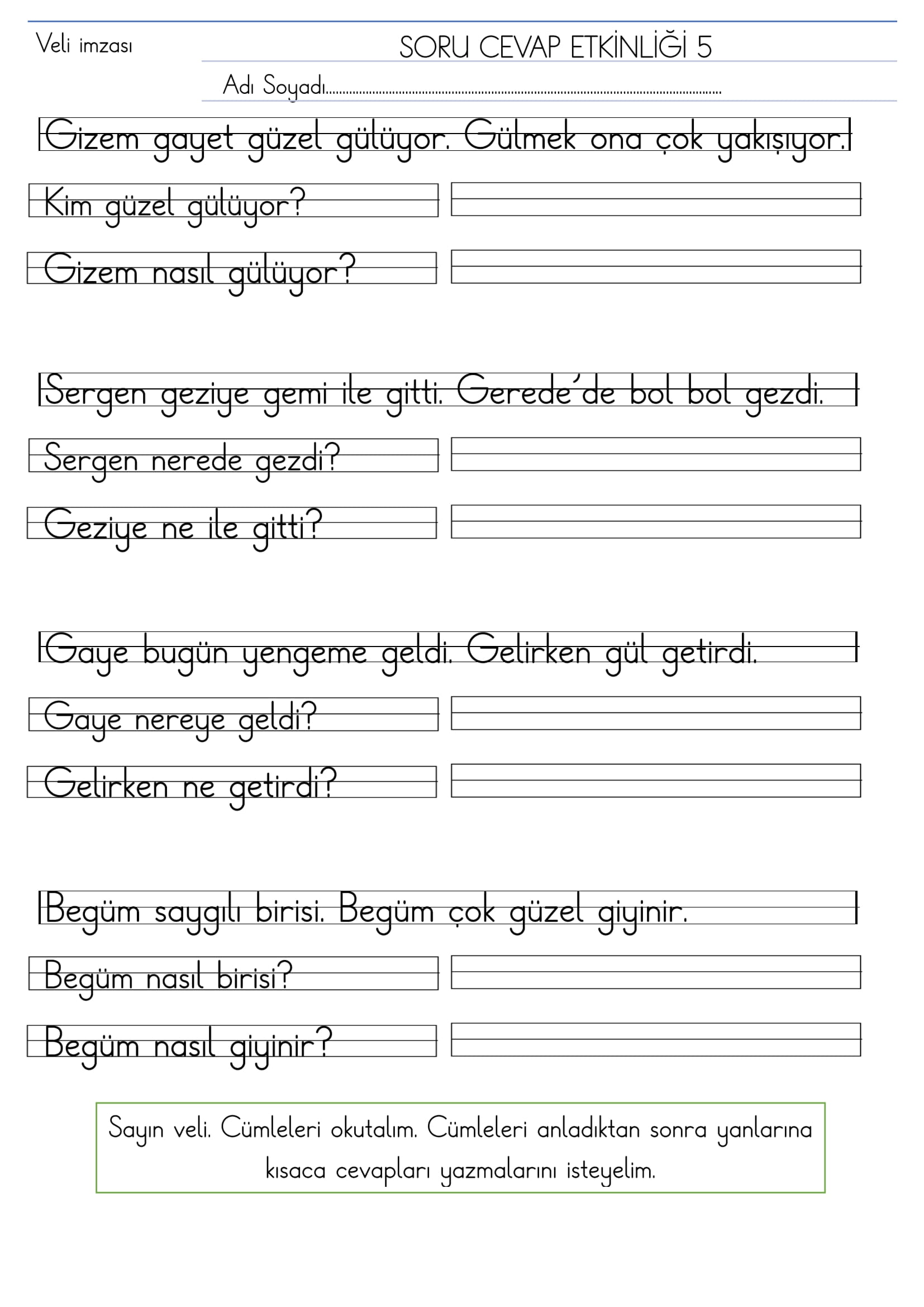 1.Sınıf İlk Okuma Yazma G-g Sesi Kısa Soru Cevap Etkinliği 5