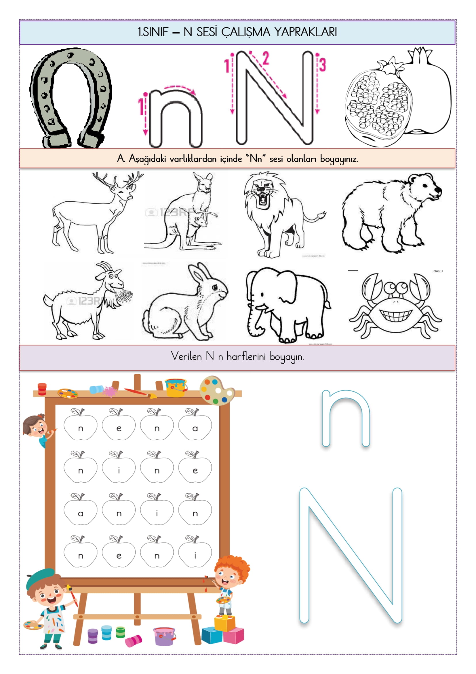 1.Sınıf - N Sesi Çalışma Yaprakları