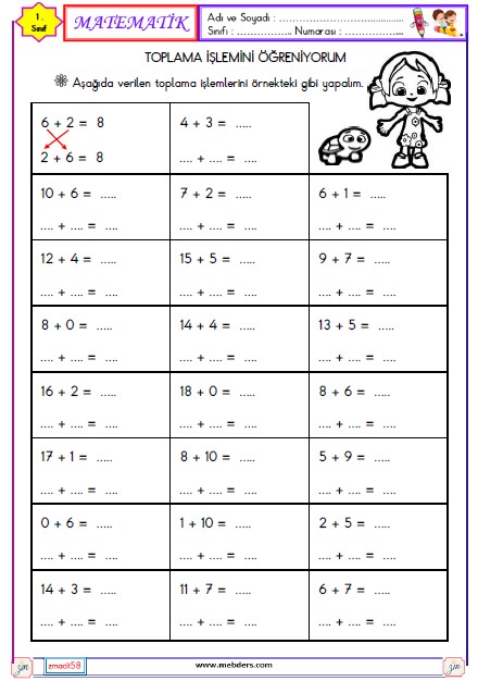 1. Sınıf Matematik Toplama İşlemi  Etkinliği 18