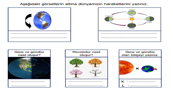 4.Sınıf Fen Bilimleri Dünya'mızın Hareketleri Etkinliği 1