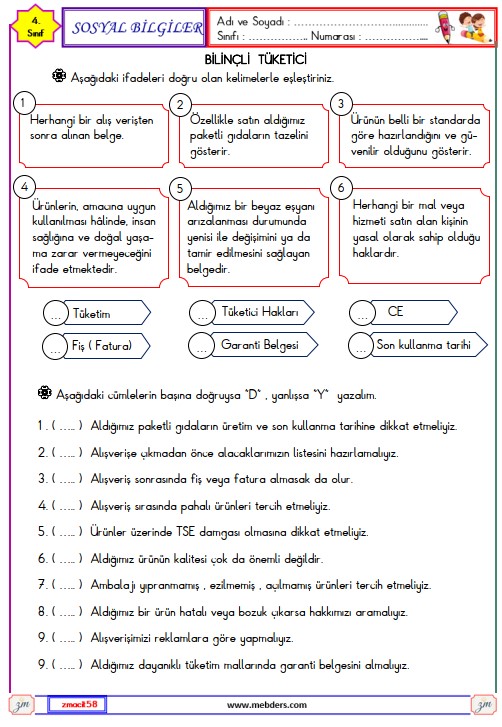 4. Sınıf Sosyal Bilgiler Bilinçli Tüketici Etkinliği 3