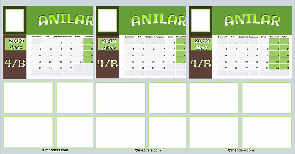 2019 Fotoğraf Eklemeli Anılar Takvimi (4B Şubesi İçin)