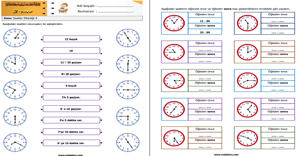 3.Sınıf Matematik Saatler Etkinliği (5 Sayfa) 4