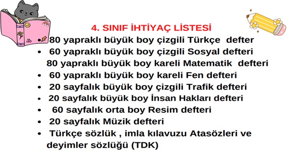 4. Sınıf İhtiyaç Listesi