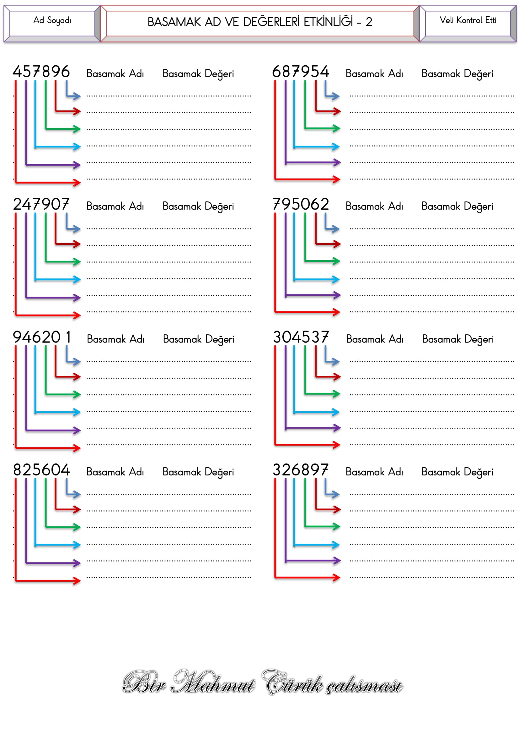 4.Sınıf Matematik 4.5.6. Basamaklı Sayıların Basamak Ad ve Değerleri Etkinliği-2