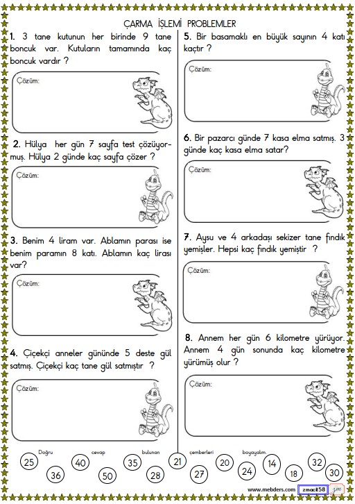 2. Sınıf Matematik Çarpma İşlemi Problemler Etkinliği 16