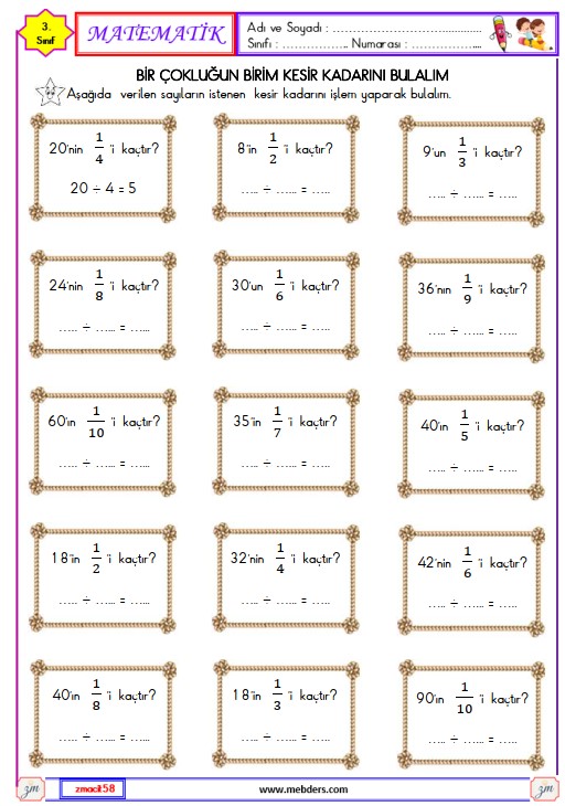 3. Sınıf Matematik Kesirler Etkinliği 21